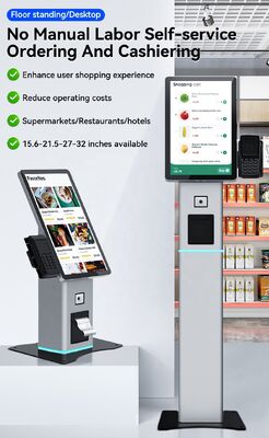 Restoranlar ve Perakende İçin NFC Ödemeli ve Özelleştirilebilir İşletim Sistemli 21.5 İnç Dokunmatik Ekranlı Self-Servis Kiosk