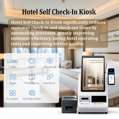 Oteller için pasaport tarayıcısı ve kart dağıtıcısı olan Android POS Self Check-in Kiosk