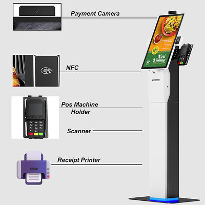Fast Food Self Checkin Kiosk, Restoranlar için kapasitif dokunmatik 10 nokta ekranı 1920X1080 çözünürlüğü ve yüz tanıma ile