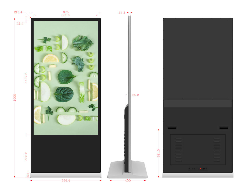 65 İnç Yüksek Parlaklık LCD Reklam Dijital Ekranlı Dokunmatik Ekran Dijital Tabela Ayaklı Kiosk