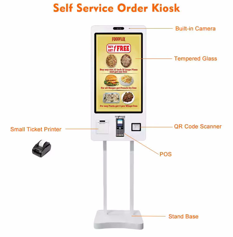 Özel yüz tanıma özelliği ile Catering ve Restoranlar için çok yönlü kendi kendine sipariş Kiosku