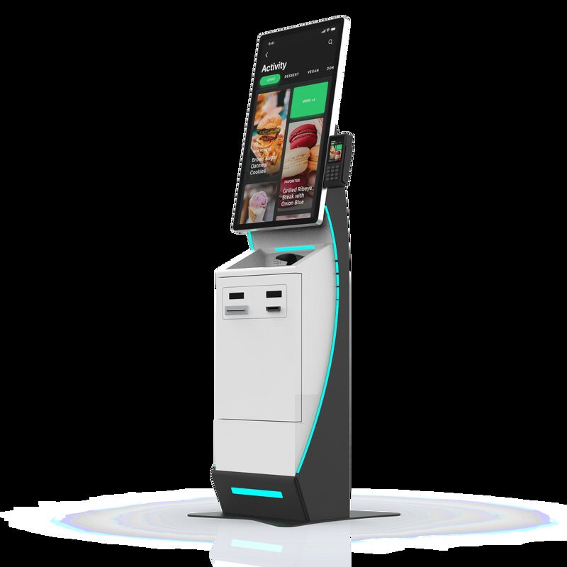 Pasaport Okuyuculu ve Gelişmiş Ziyaretçi Yönetimi İçin Özelleştirilmiş LED Işıklara Sahip Windows 10 İşletim Sistemli Self Check-in Kiosku