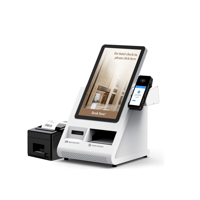 Oteller için pasaport tarayıcısı ve kart dağıtıcısı olan Android POS Self Check-in Kiosk